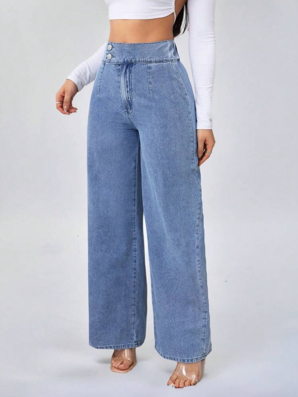 High-Rise Wide-Leg Denim Everyday Pants