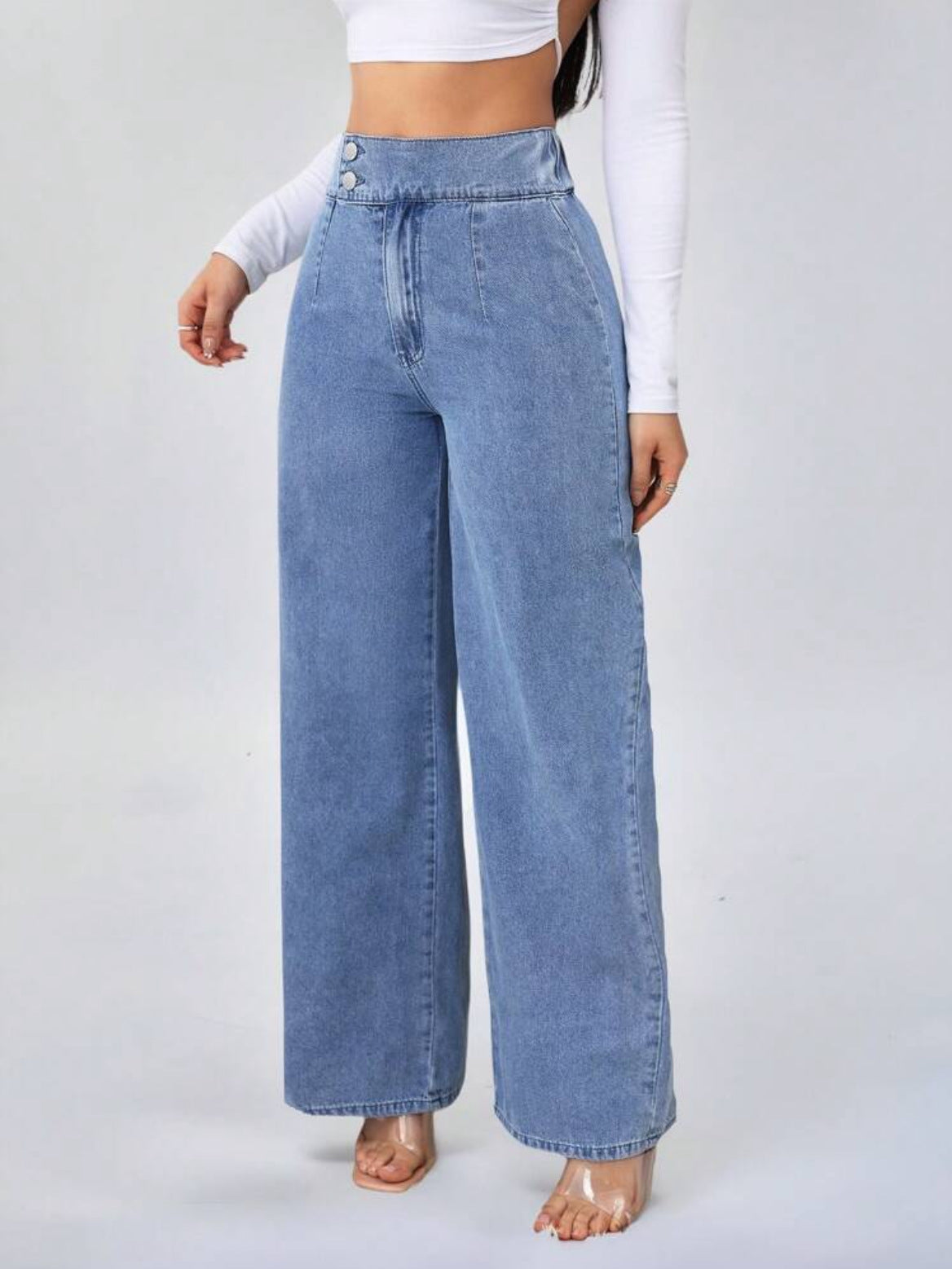 High-Rise Wide-Leg Denim Everyday Pants