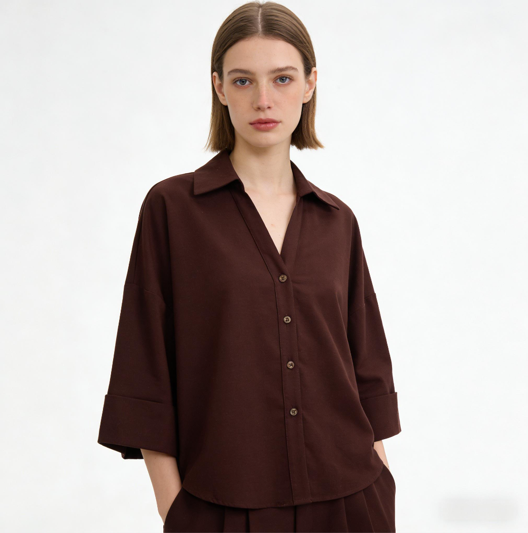 Everyday Oversized V-Neck Comfort Blouse