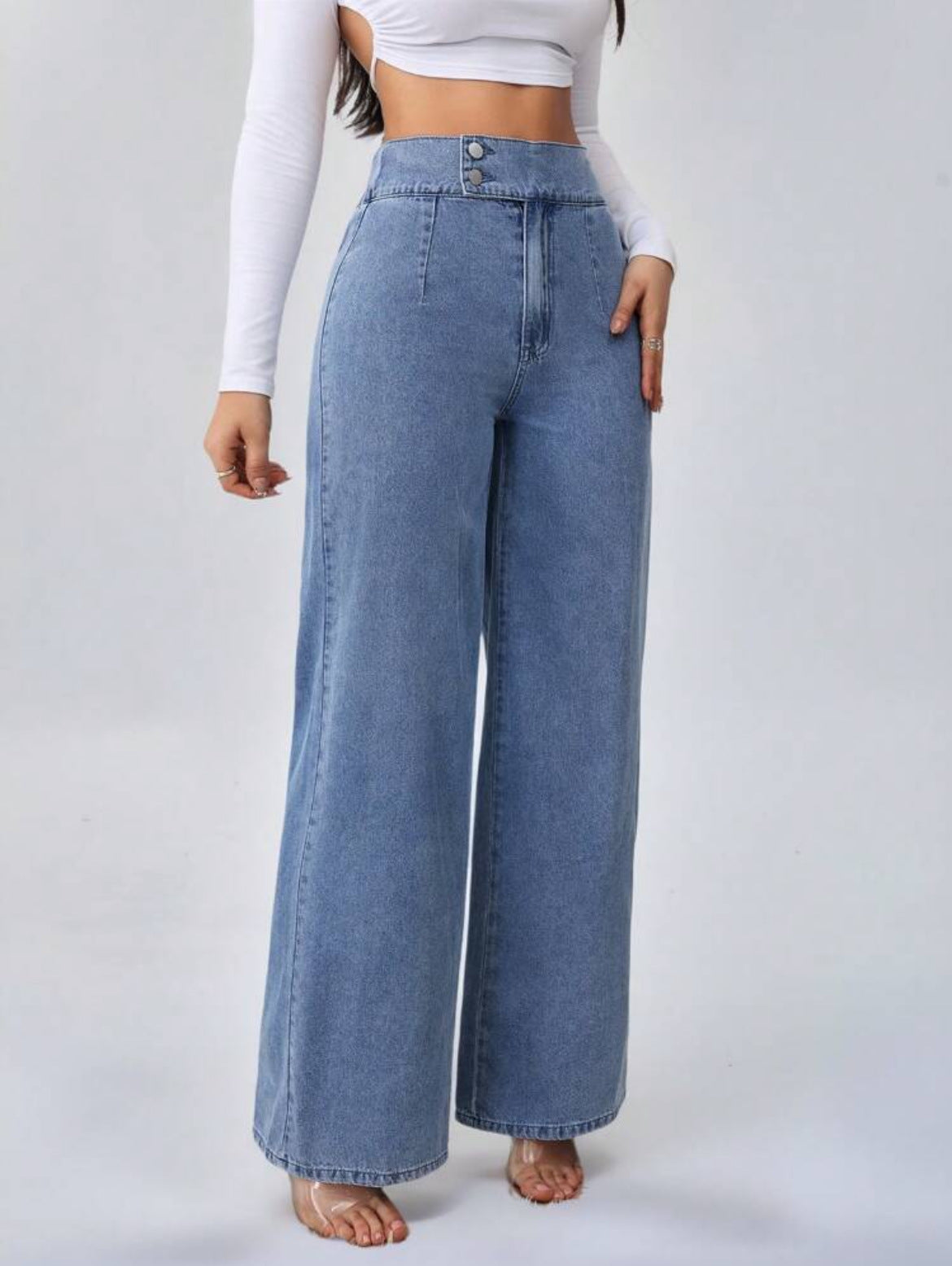 High-Rise Wide-Leg Denim Everyday Pants