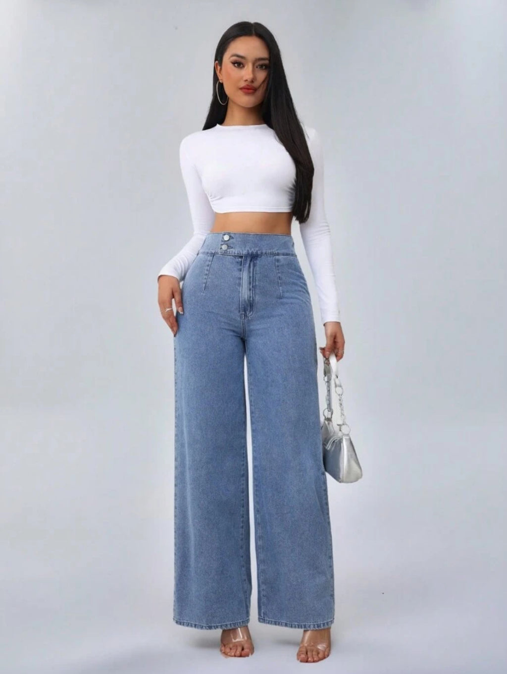 High-Rise Wide-Leg Denim Everyday Pants