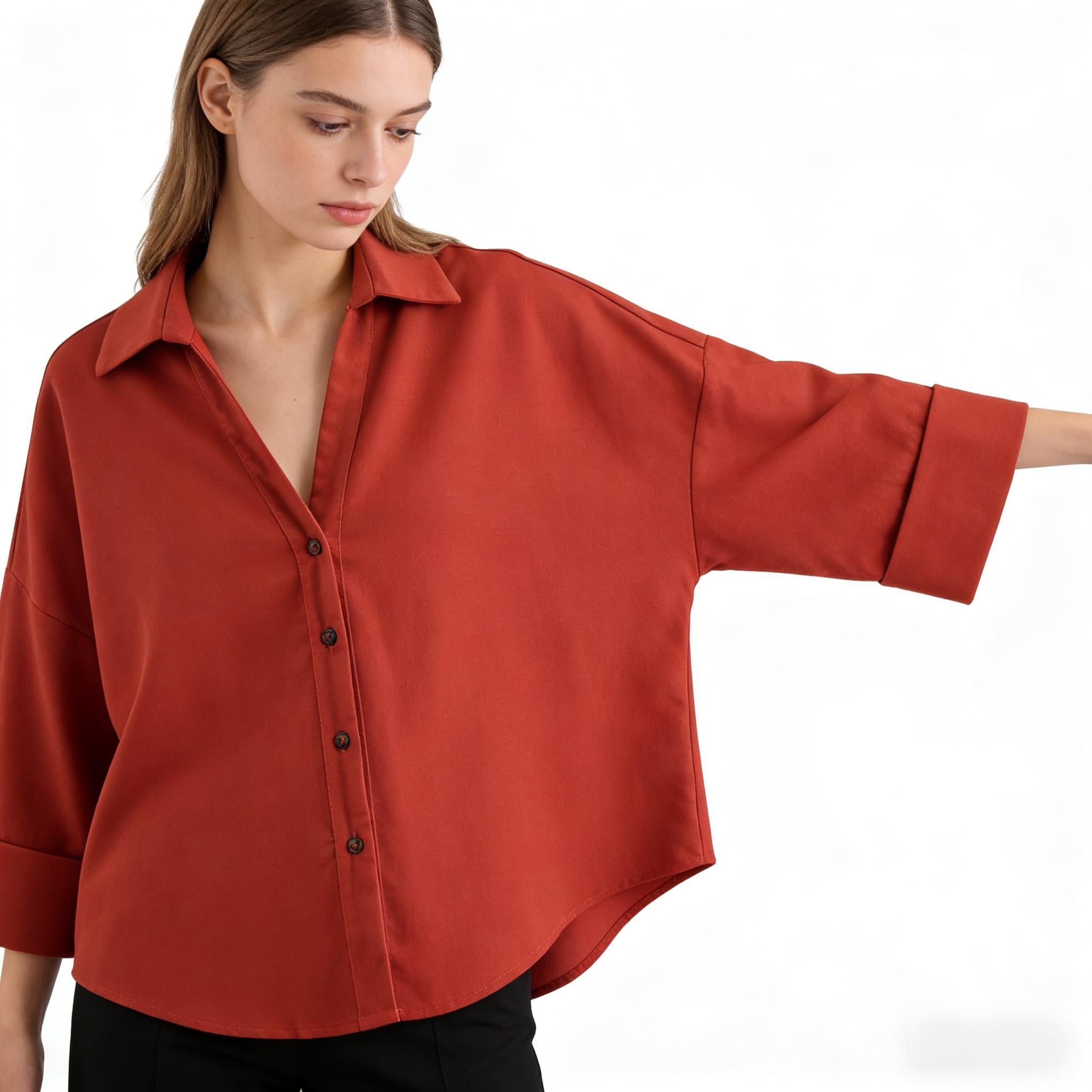 Everyday Oversized V-Neck Comfort Blouse