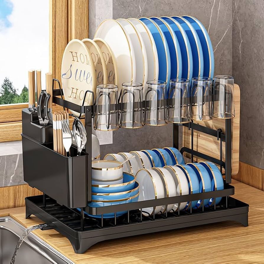 Neo 2 Tier Dish Drain Rack with Draining Outlet