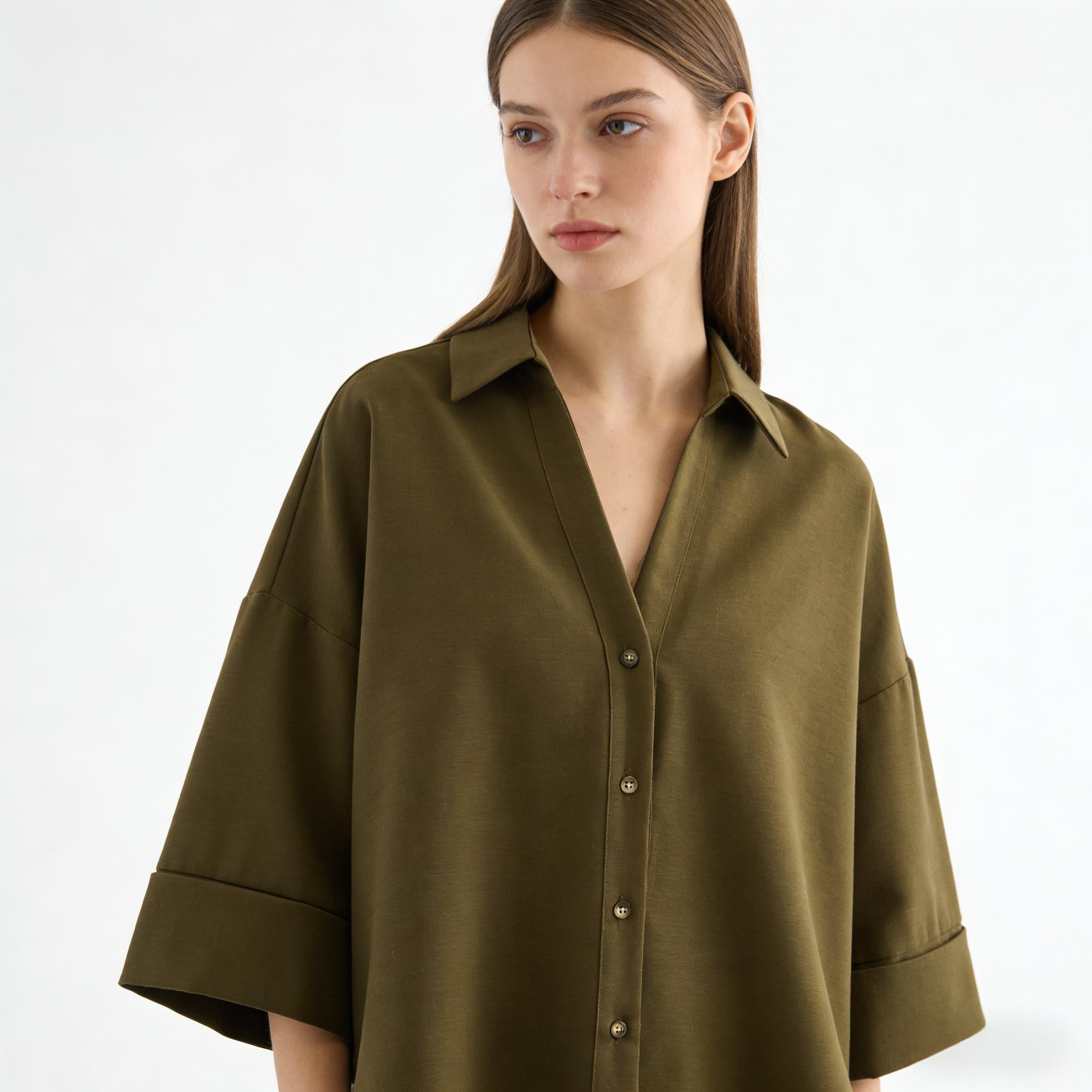 Everyday Oversized V-Neck Comfort Blouse