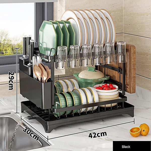 Neo 2 Tier Dish Drain Rack with Draining Outlet