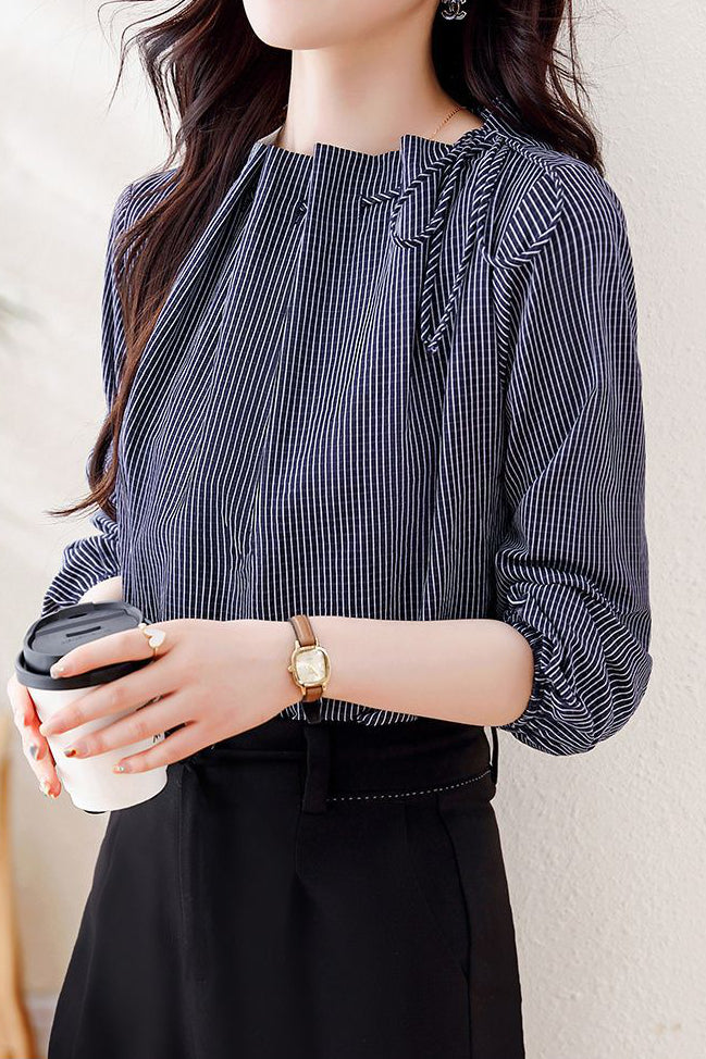 Striped Drawstring Ruched Shirt