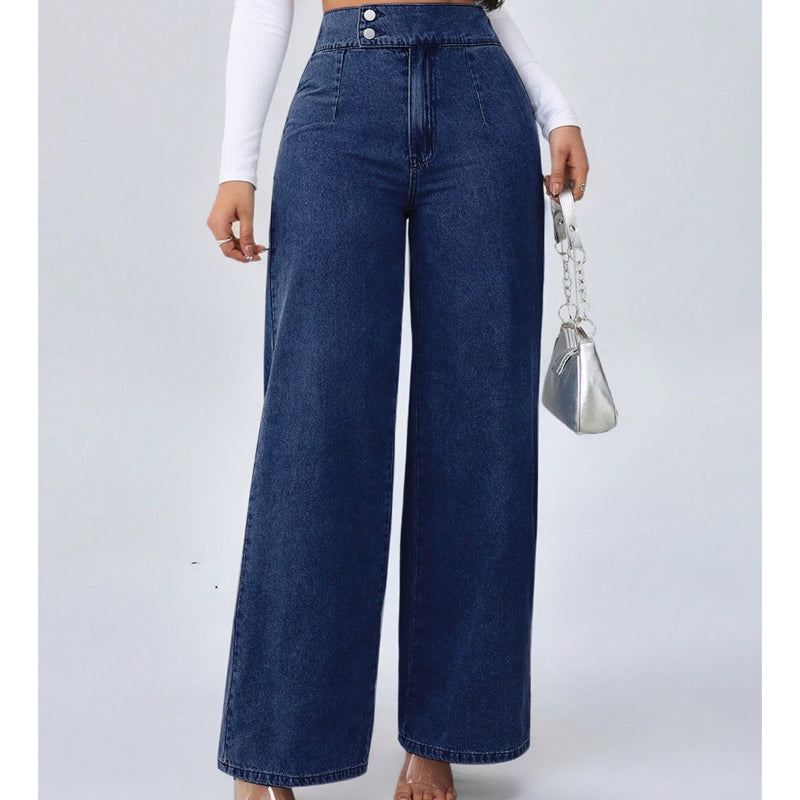 High-Rise Wide-Leg Denim Everyday Pants