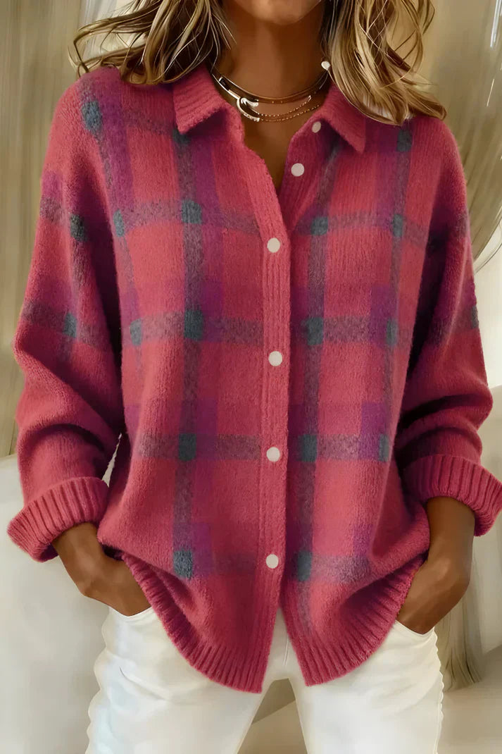 Plaid Button-Down Knit  – Cozy Oversized Essential