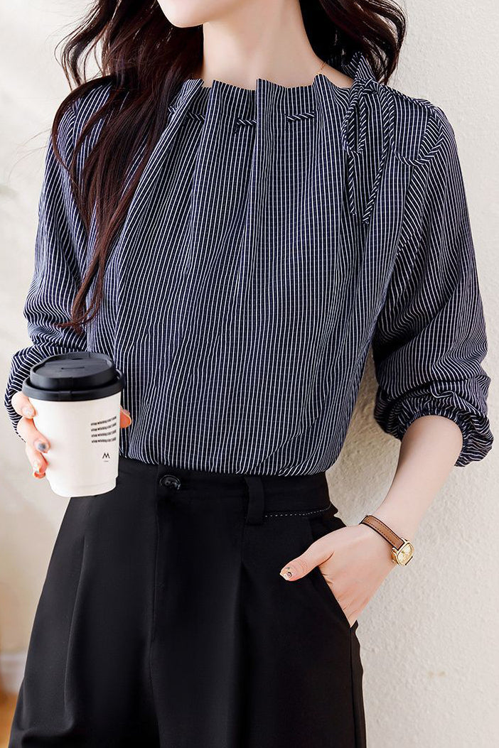 Striped Drawstring Ruched Shirt