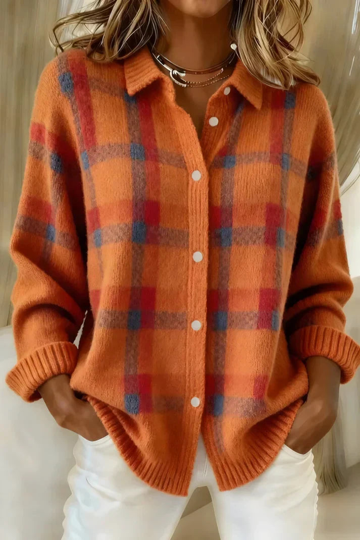 Plaid Button-Down Knit  – Cozy Oversized Essential
