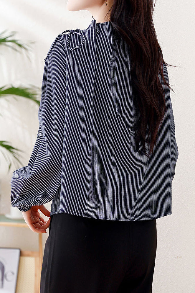 Striped Drawstring Ruched Shirt