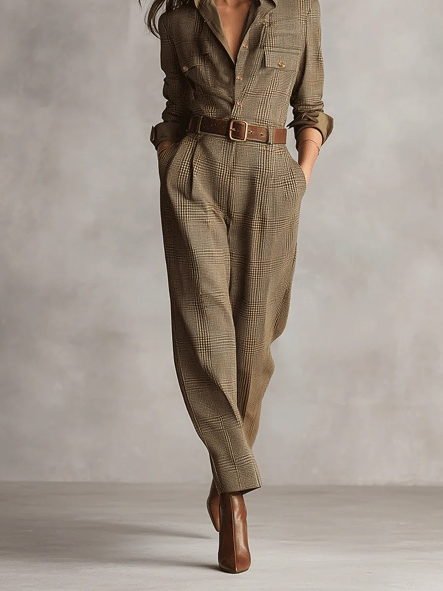 Classic Brown Tweed Jumpsuit Everyday Style