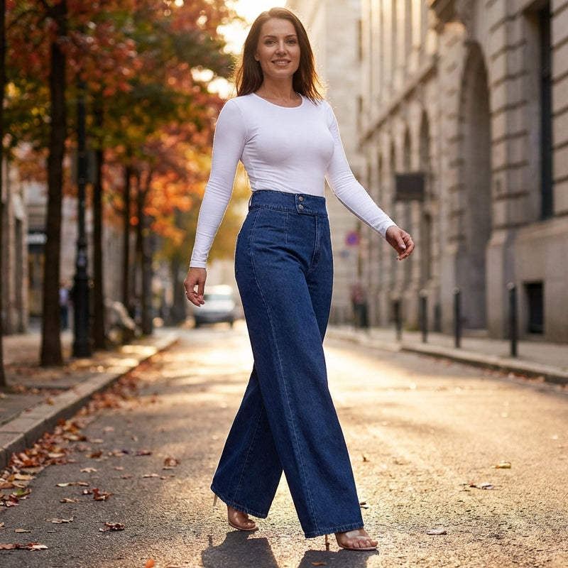 High-Rise Wide-Leg Denim Everyday Pants