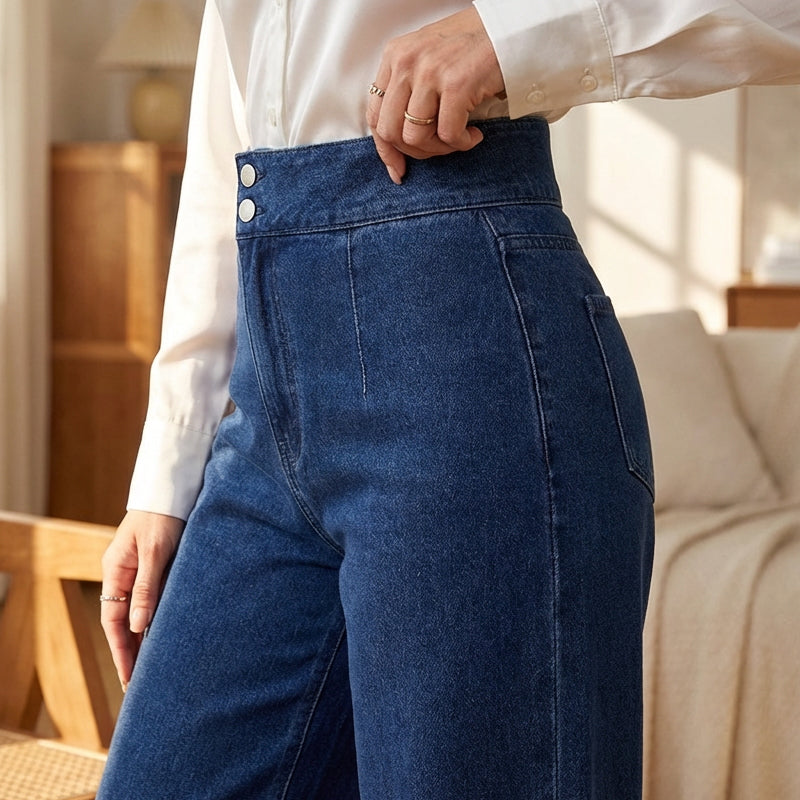 High-Rise Wide-Leg Denim Everyday Pants