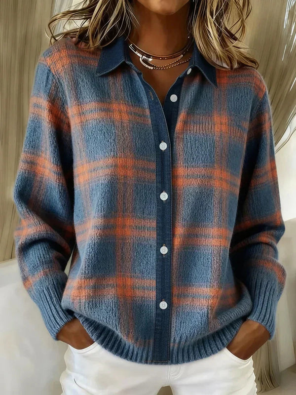 Plaid Button-Down Knit Shirt – Cozy Oversized Essential