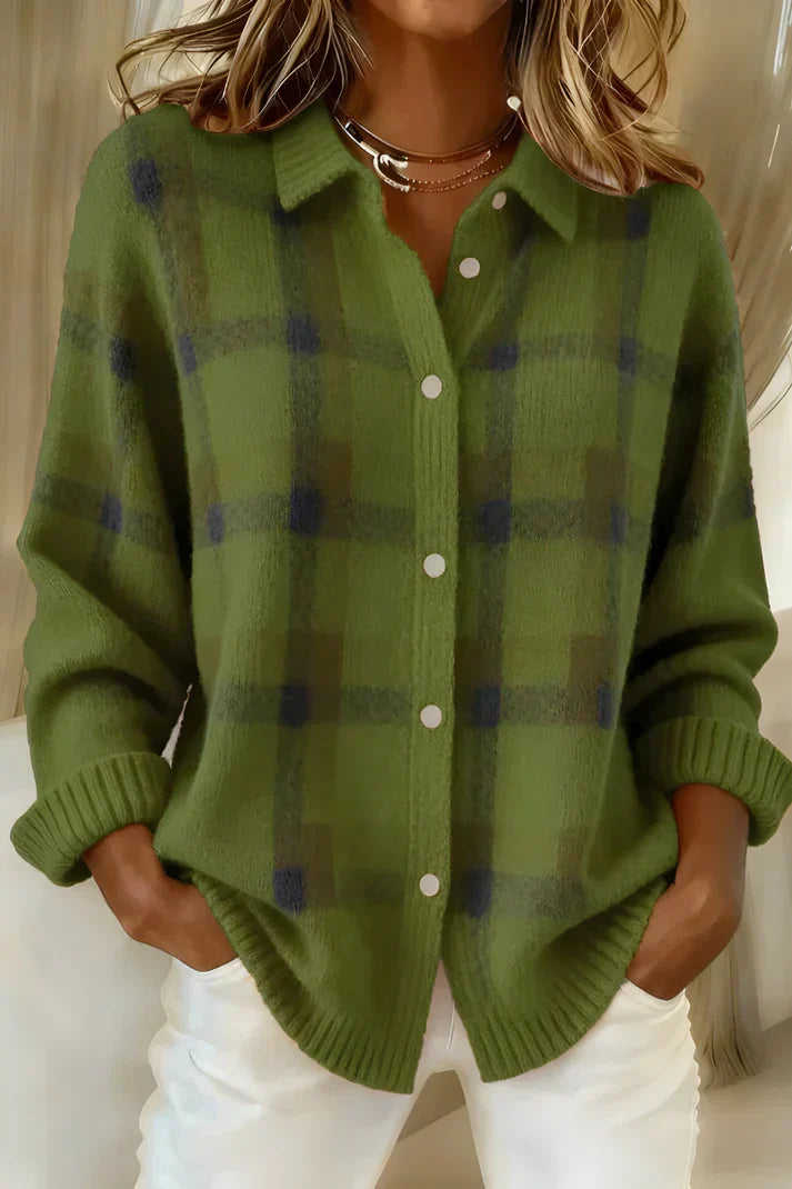 Plaid Button-Down Knit  – Cozy Oversized Essential