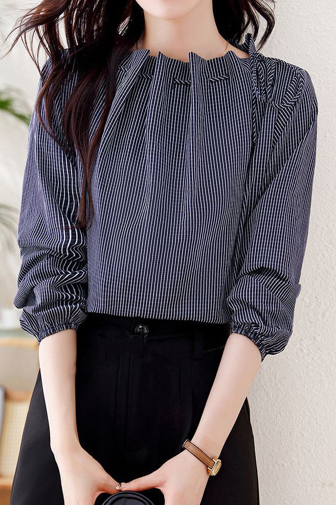 Striped Drawstring Ruched Shirt