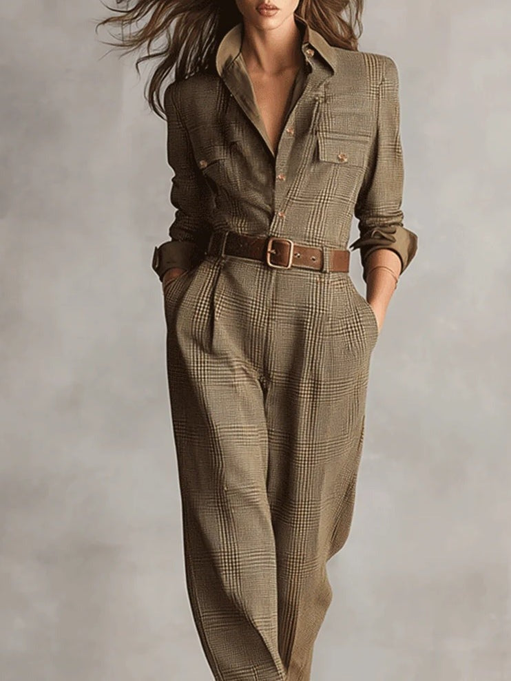 Classic Brown Tweed Jumpsuit Everyday Style