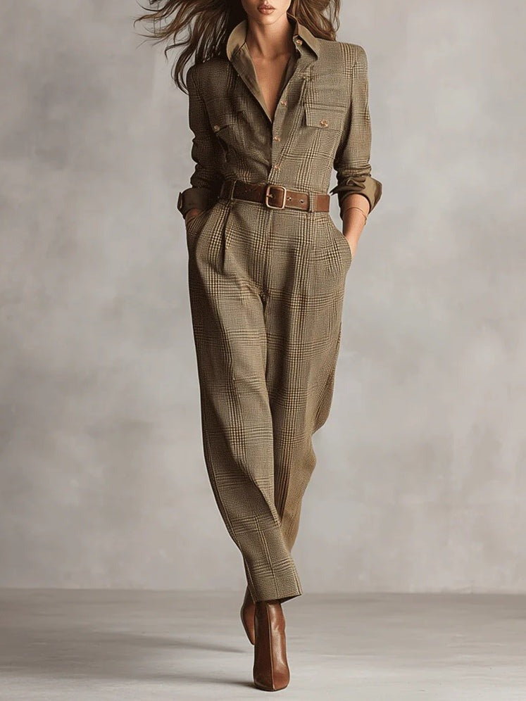 Classic Brown Tweed Jumpsuit Everyday Style