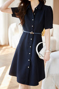 Waffle Shirt Collar Belt Dress