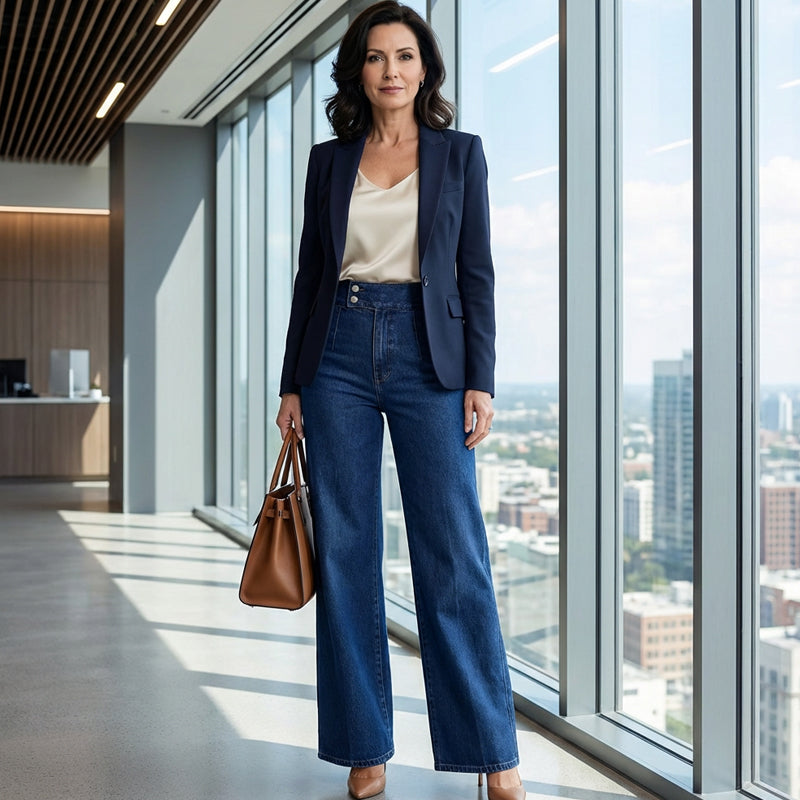 High-Rise Wide-Leg Denim Everyday Pants