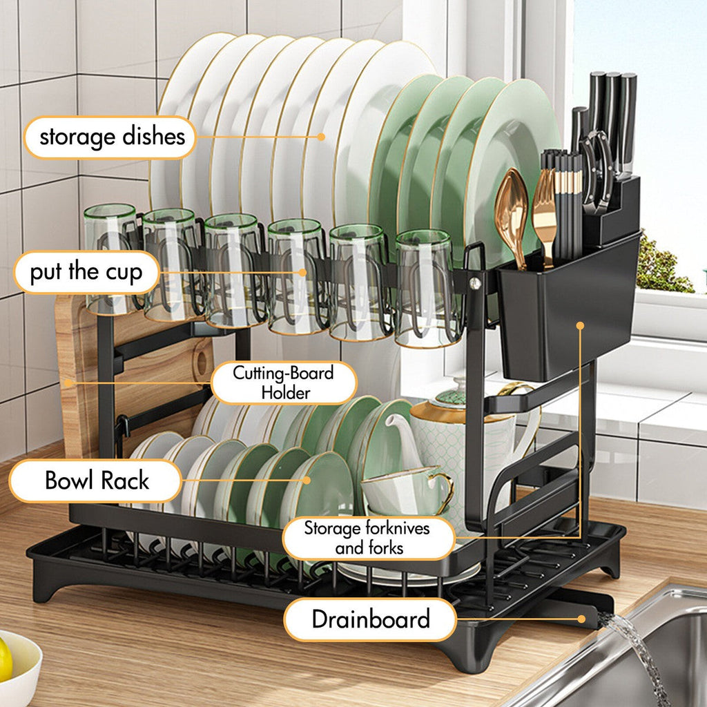 Neo 2 Tier Dish Drain Rack with Draining Outlet
